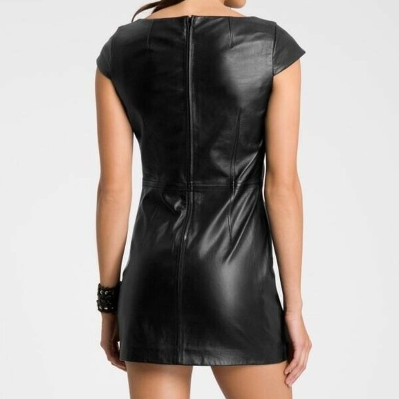 GUESS MARCIANO "LANTA" GENUINE LEATHER SLIT DRESS - Picture 2 of 4